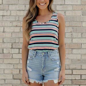 Faded Glory nautical striped lightweight flowy tank top, womens size Large 12-14